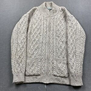 Aran Crafts Sweater Mens Large Beige Cable Knit Full Zip Wool Made in Ireland